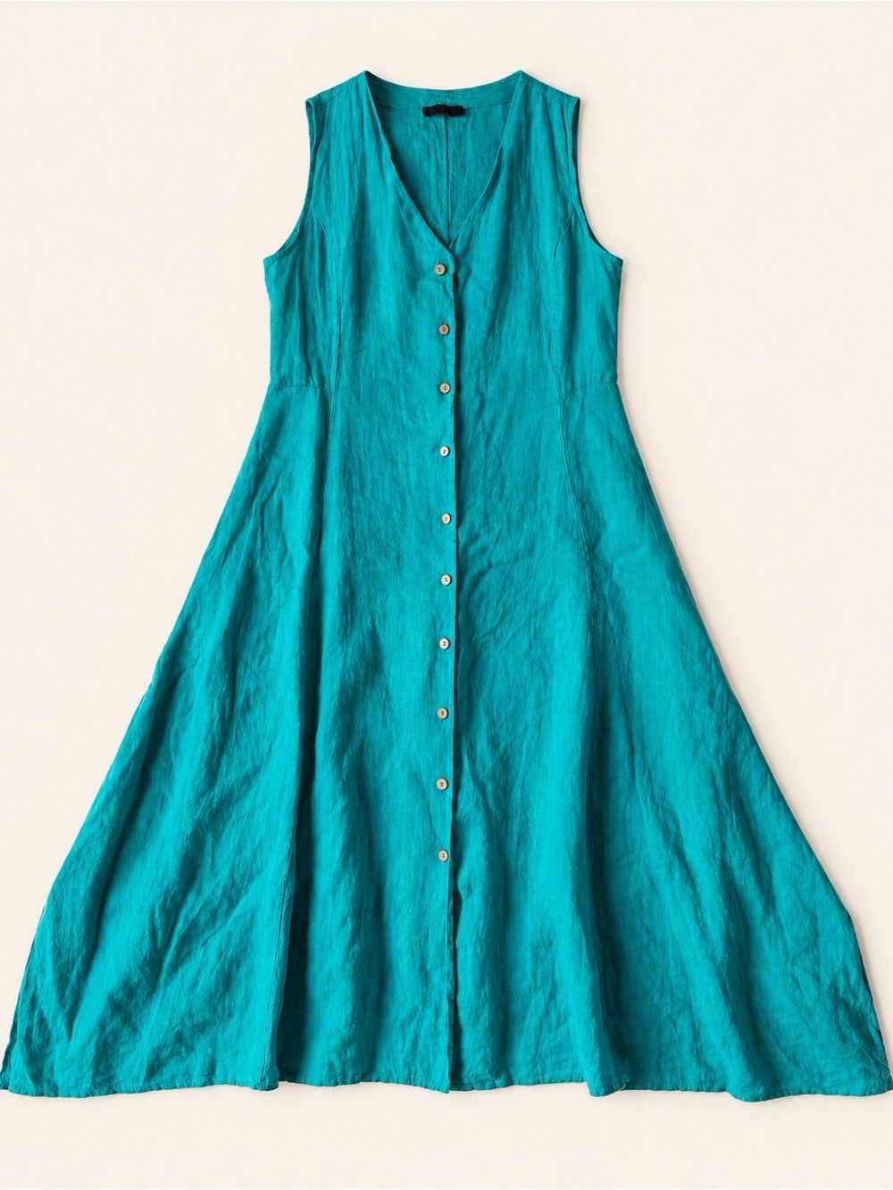 Bella Amore Woman Teal Pure Linen Relax Button Down Sleeveless Maxi Dress L/XL